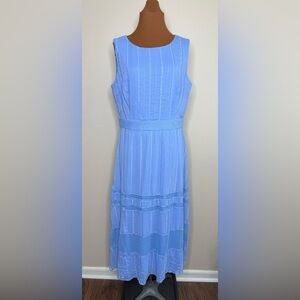 Taylor Sleeveless Light Blue Tiered Midi Dress Eyelet Overlay Size 14